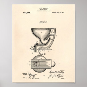 Póster Water Closet 1909 Patent Art Old Peper