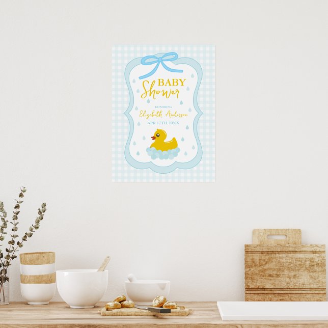 Póster Water Droplets Gingham Boy Baby Shower Welcome (Cocina)