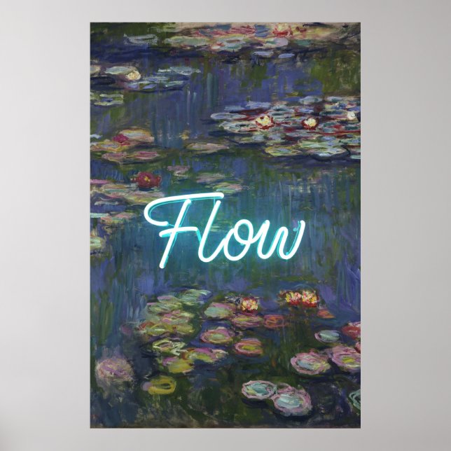 Póster Water Lilies Remix – Neon “FLOW” Wall Art & Gifts (Frente)