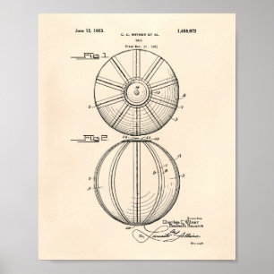 Póster Water Polo Ball 1923 Patent Art Old Peper
