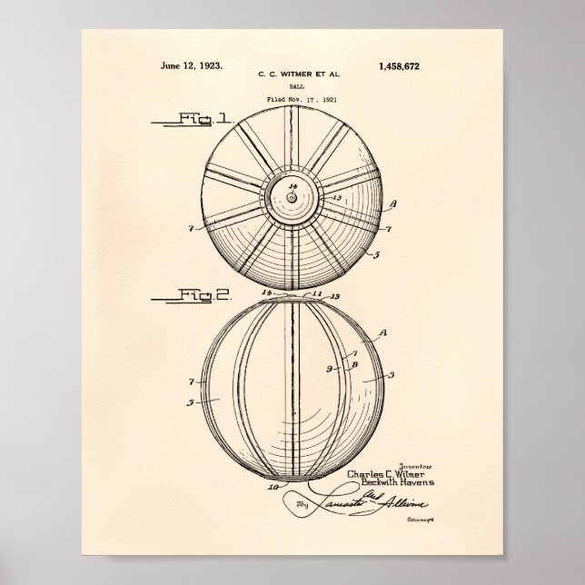 Póster Water Polo Ball 1923 Patent Art Old Peper (Frente)