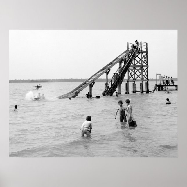 Póster Water Toboggan, isla Bois Blanc, MI 1903 (Frente)