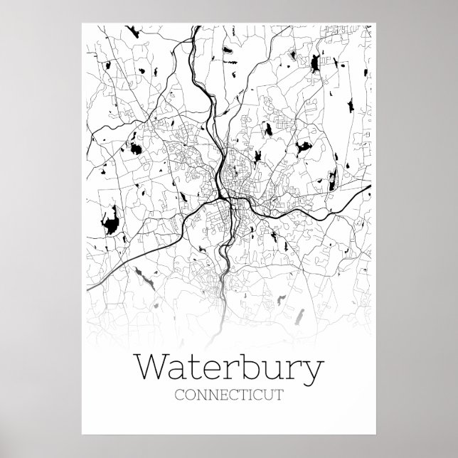 Póster Waterbury Map - Connecticut - City Map Poster (Frente)