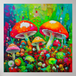 Póster Watercolor Abstract Mushrooms