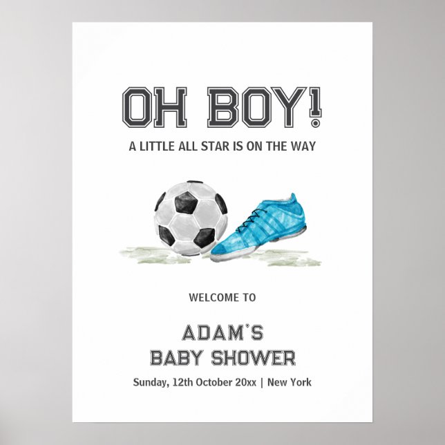 Póster Watercolor All Star Soccer Baby Shower Welcome (Frente)