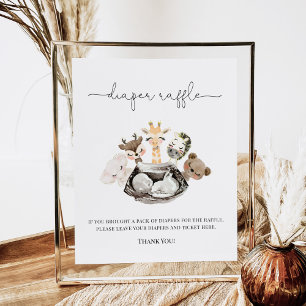Póster Watercolor Animals Faux Modern Gold Diaper Raffle