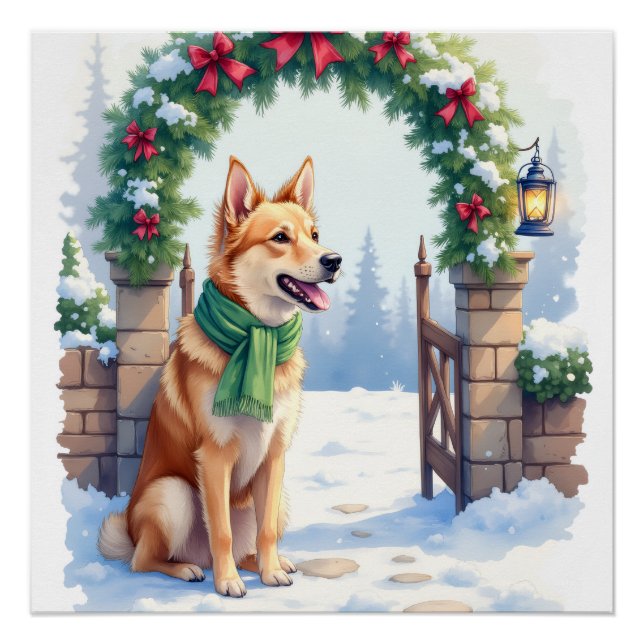 Póster Watercolor Australian Kelpie Countryside Gate (Anverso)