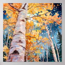 Póster Watercolor Autumn Tree Art