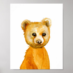 Póster Watercolor Baby Bear Cub Nursera Child Woodland