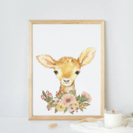 Póster Watercolor Baby Deer Nursery Poster