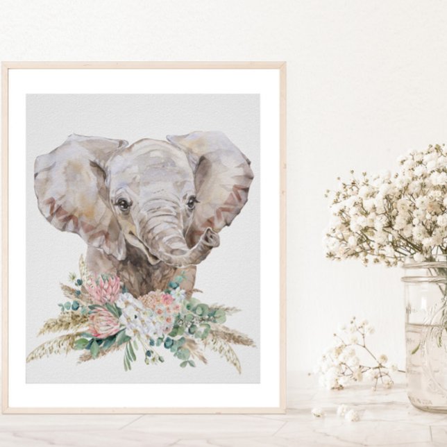 Póster Watercolor Baby Elephant Nursery Tropical Boho (Subido por el creador)
