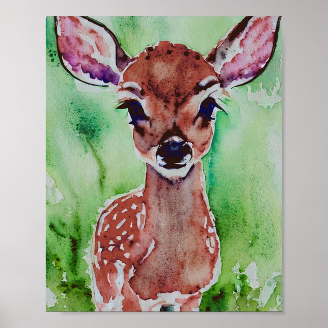 Póster watercolor baby fawn (Frente)