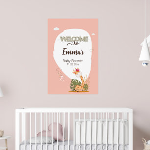 Póster Watercolor Baby Giraffe, Bienvenidos A Baby Shower