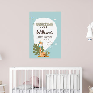 Póster Watercolor Baby Giraffe, Bienvenidos A Baby Shower
