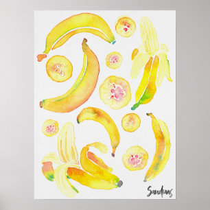 Póster Watercolor Bananas