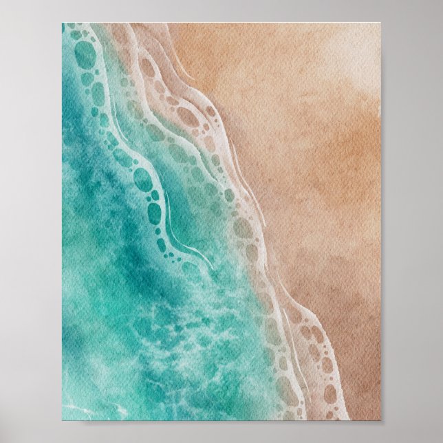 Póster Watercolor Beach Ocean Waves Coastal (Frente)