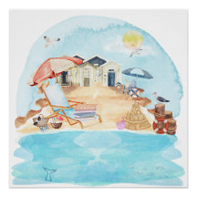 Watercolor Beach Scenal Beach