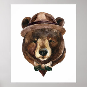 Póster Watercolor Bear Fashion
