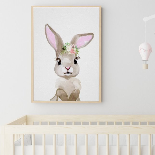 Póster Watercolor Bebé Bunny Cub Nursery Floral Woodland (Subido por el creador)