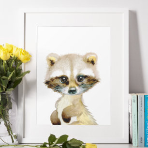 Póster Watercolor Bebé Raccoon Woodland Nursery Child