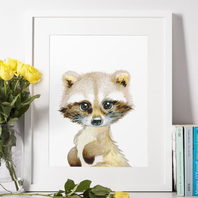 Póster Watercolor Bebé Raccoon Woodland Nursery Child (Subido por el creador)