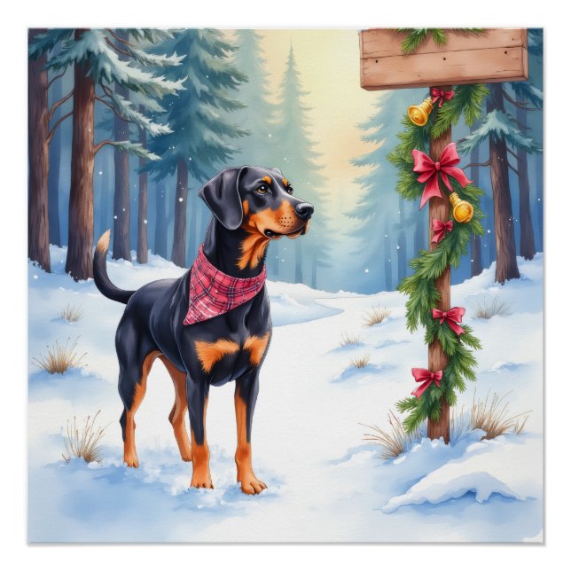 Póster Watercolor Black and Tan Coonhound Forest Trail (Anverso)