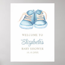 Watercolor Blue Baby Shoes Baby Shower