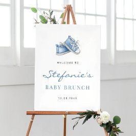 Póster Watercolor Blue Baby Shoes It's a Boy Baby Brunch
