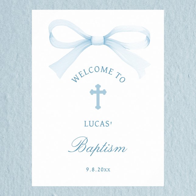 Póster Watercolor Blue Bow Baptism Welcome (Subido por el creador)