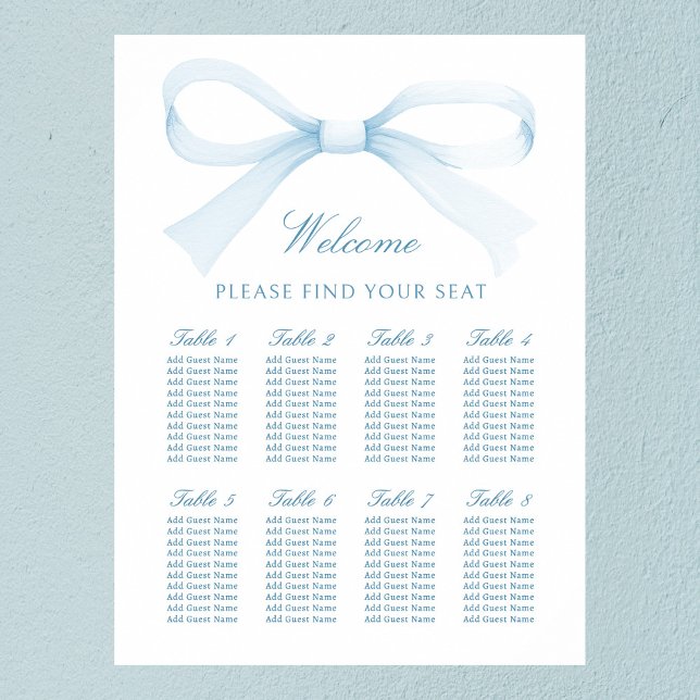 Póster Watercolor Blue Bow Seating Chart (Subido por el creador)
