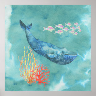 Póster Watercolor Blue Whale ID368