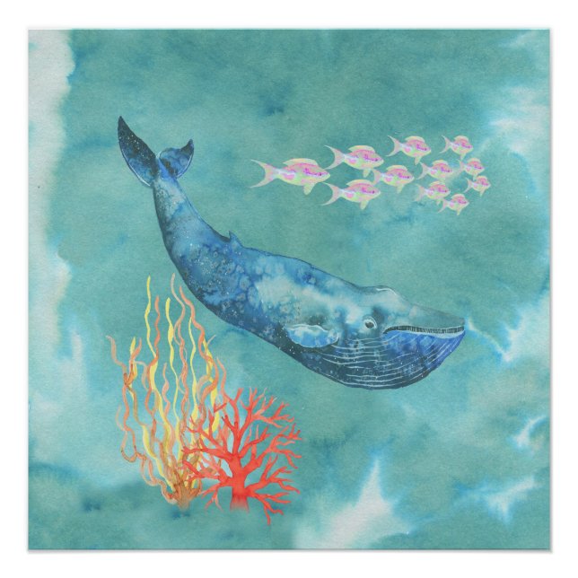Póster Watercolor Blue Whale ID368 (Anverso)