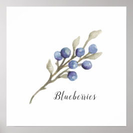 Póster Watercolor Blueberries Botánico