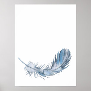 Póster Watercolor Boho Blue Feather Print