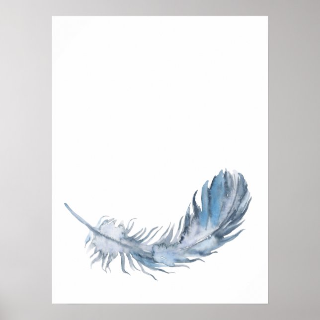 Póster Watercolor Boho Blue Feather Print (Frente)