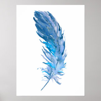 Póster Watercolor Boho Blue Feather Print