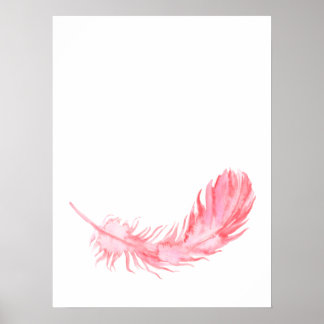 Póster Watercolor Boho Pink Feather Print