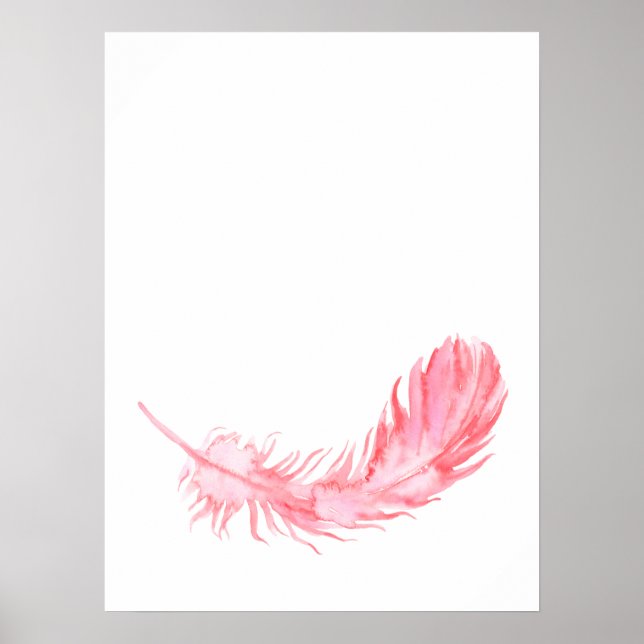 Póster Watercolor Boho Pink Feather Print (Frente)