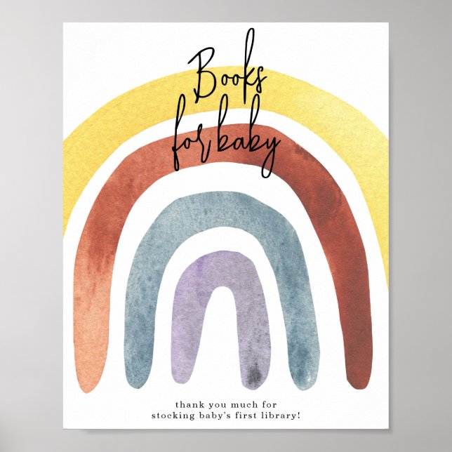 Póster Watercolor Boho Rainbow Books para el bebé Poster (Frente)