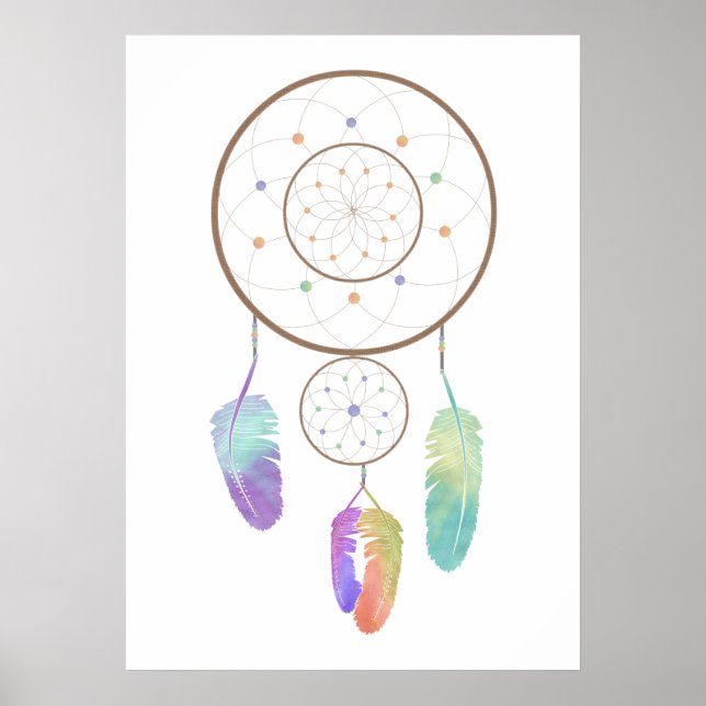 Póster Watercolor Boho Rainbow Dreamcatcher Art (Frente)