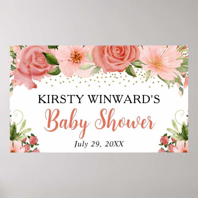 Póster Watercolor Boho Rosa Rosado Boho Baby Shower (Frente)