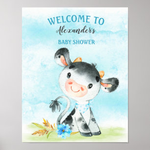 Póster Watercolor Boy Cow Baby Shower FarmBaby Shower