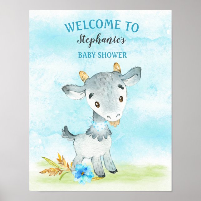 Póster Watercolor Boy Goat Baby Shower Farm (Frente)
