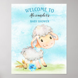 Póster Watercolor Boy Sheep Baby Shower Farm