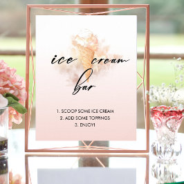 Póster Watercolor Bridal Shower Ice Cream Bar Rótulo
