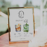 Póster Watercolor | Bride & Groom Signature Drink<br><div class="desc">Personalize this sign with the names of the bride and groom and their favorite drink choice. Different cocktail illustrations can be made by request. Add your custom wording to this design by using the "Edit this design template" boxes on the right-hand side of the item or click the blue "Customize...</div>