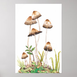 Póster Watercolor Brown Forest Mushrooms