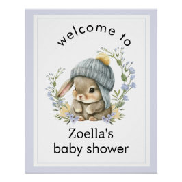 Póster Watercolor Bunny Floral Spring Baby Shower Welcome