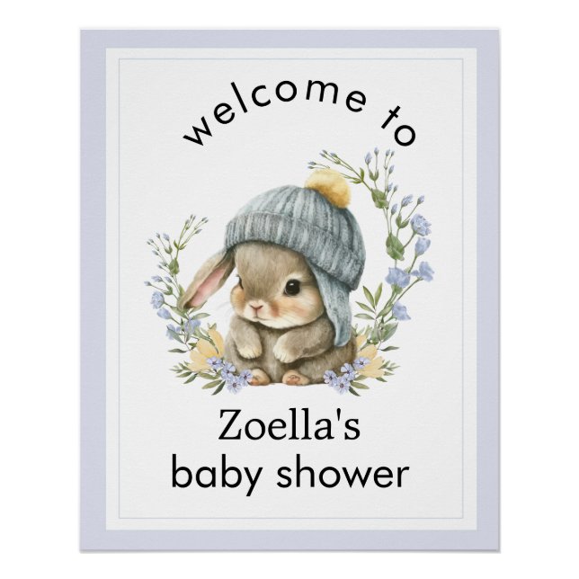 Póster Watercolor Bunny Floral Spring Baby Shower Welcome (Anverso)