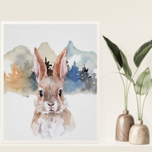 Póster Watercolor Bunny Forest Nursery Child Woodland
